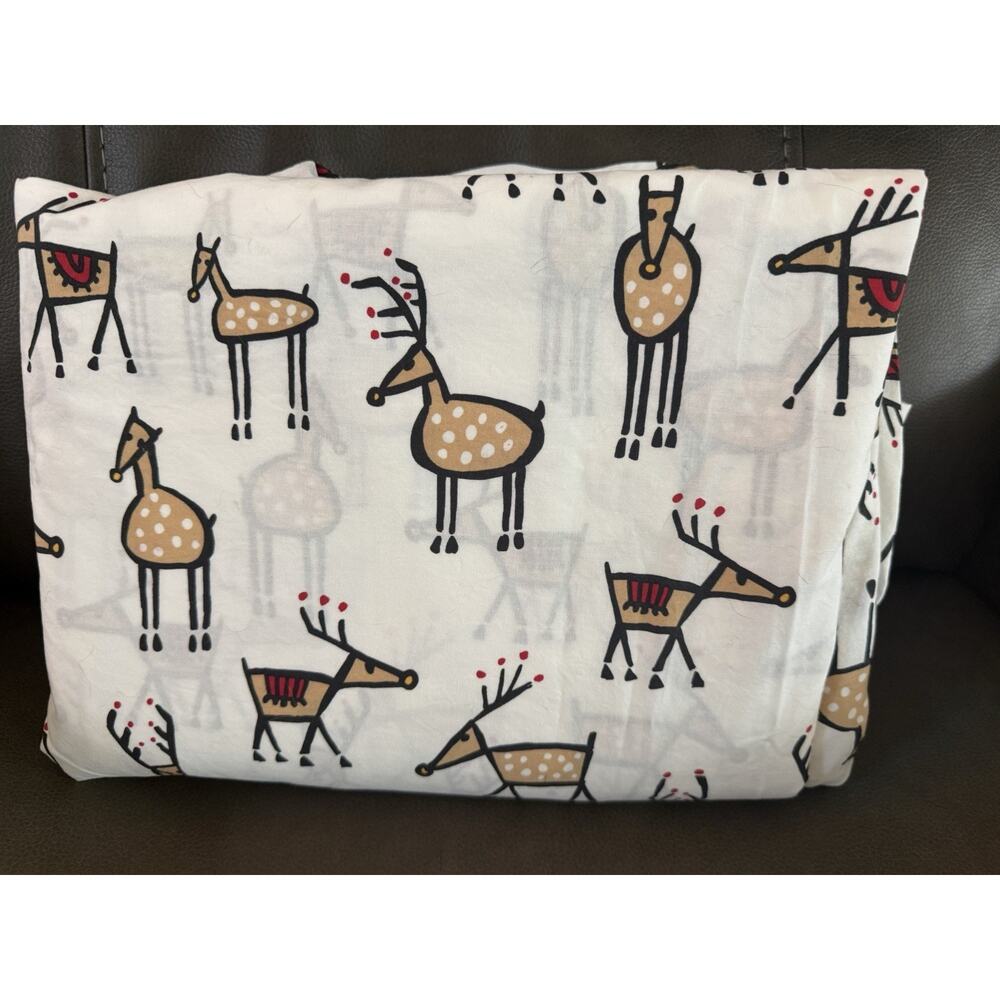 Garnet Hill King Duvet Cover Set w/ Shams Rustic Deer Print 100% Cotton